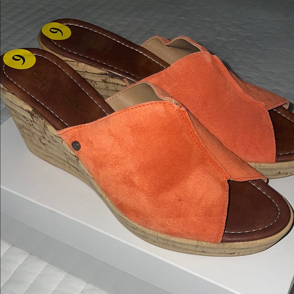 Mila Paoli Vibrant Orange Suede Wedges